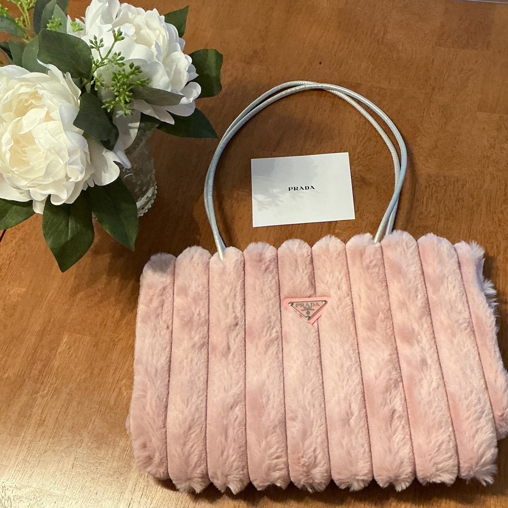 PRADA NWT Soft Pink Faux Fur Shoulder Tote Bag & Insert